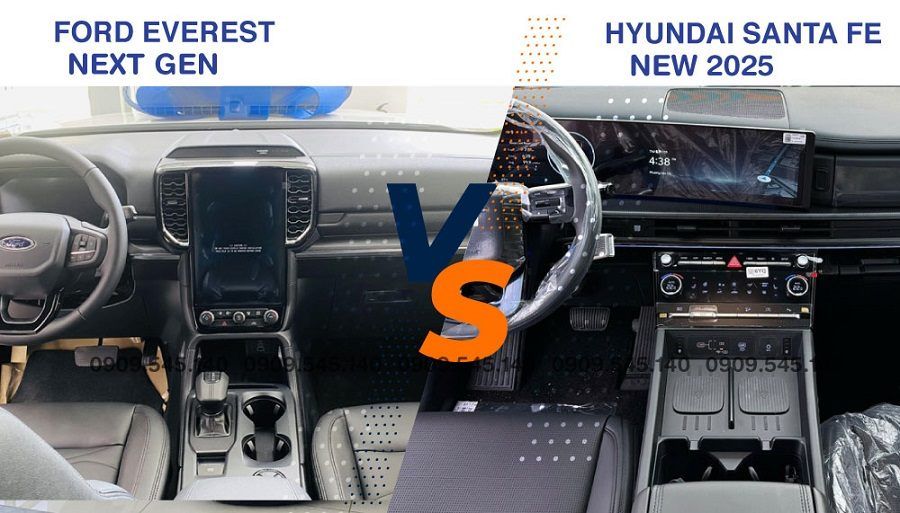 Nội thất Ford Everest 2024 và Hyundai Santa Fe 2025