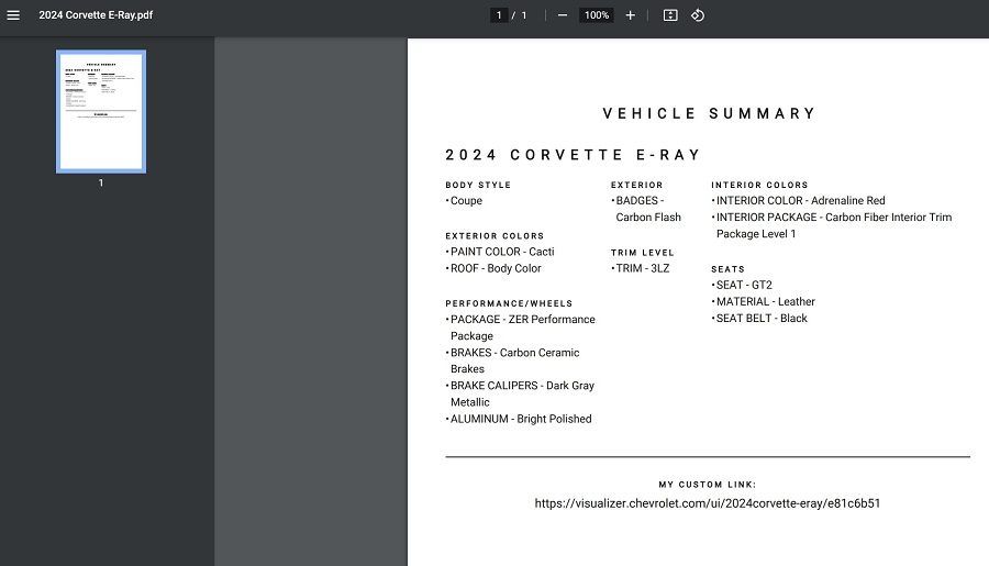 thông số kĩ thuật Chevrolet Corvette E-Ray 2024
